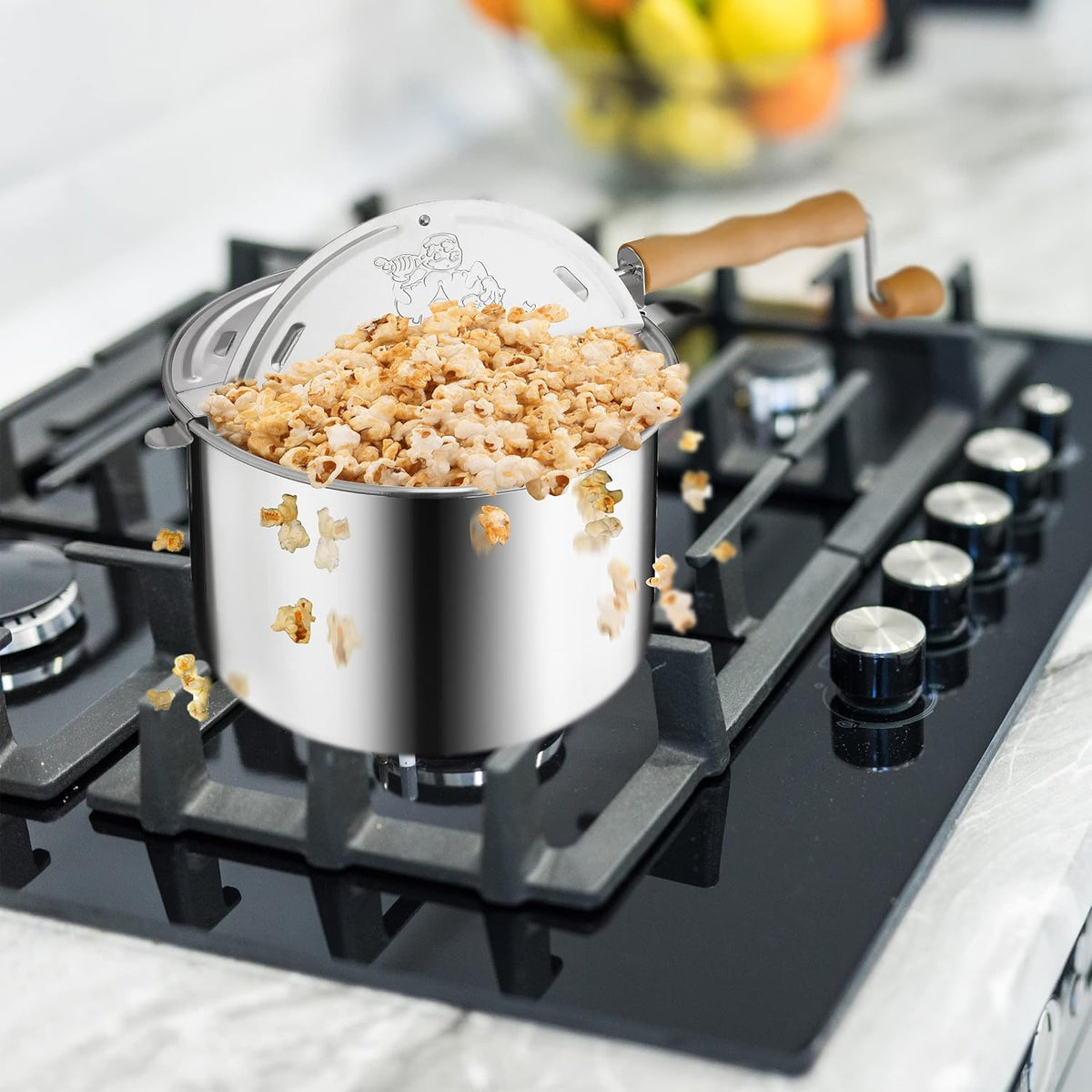 Silver 5qt Stovetop Popcorn Maker with Wooden Handles N320