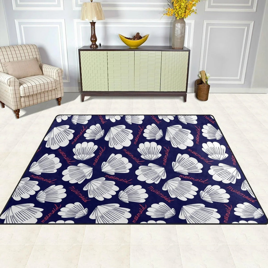 White Shell Mermaid Lightweight Carpet Mats Area Rug Y31250