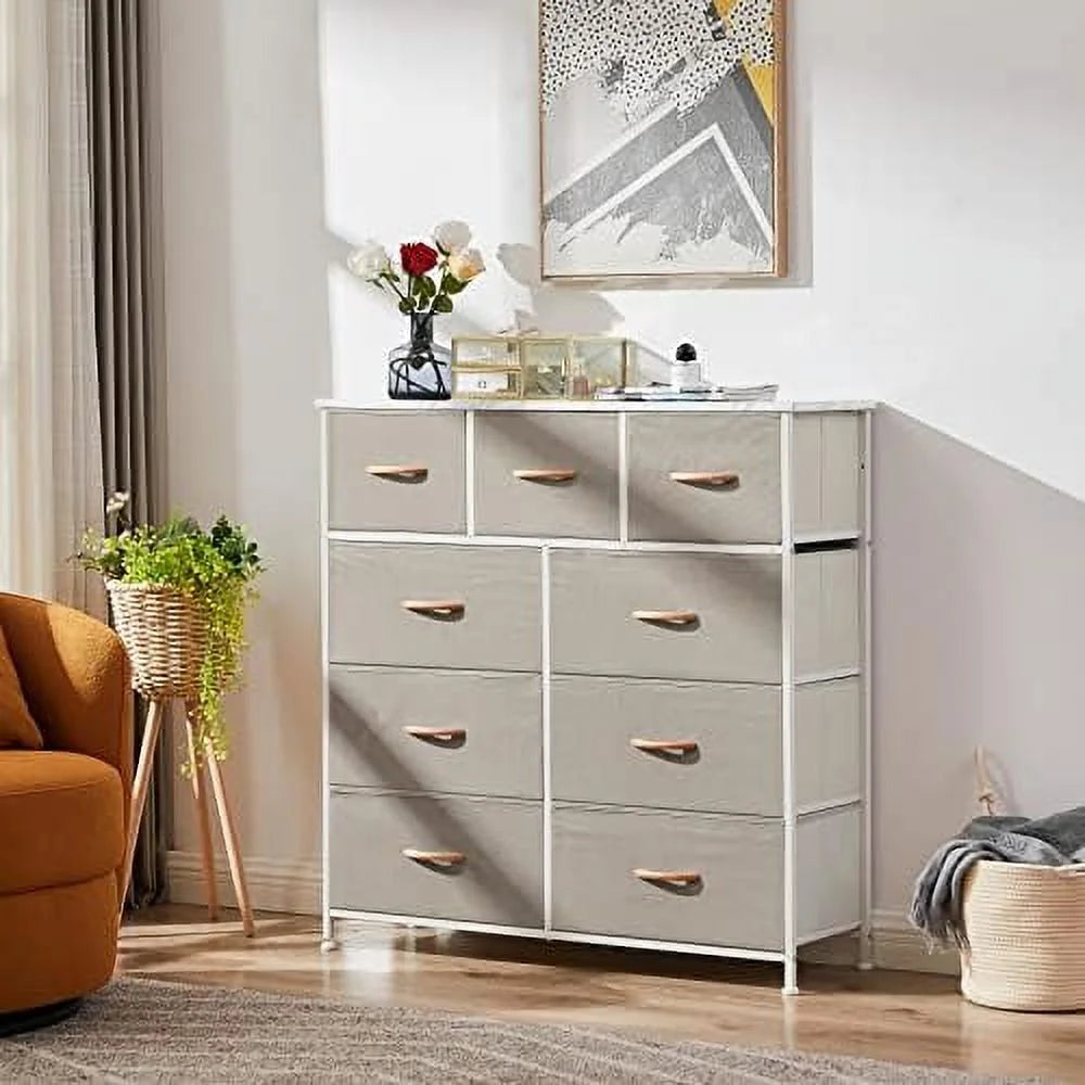 Black 9 Drawer Fabric Dresser with Steel Frame Q87737