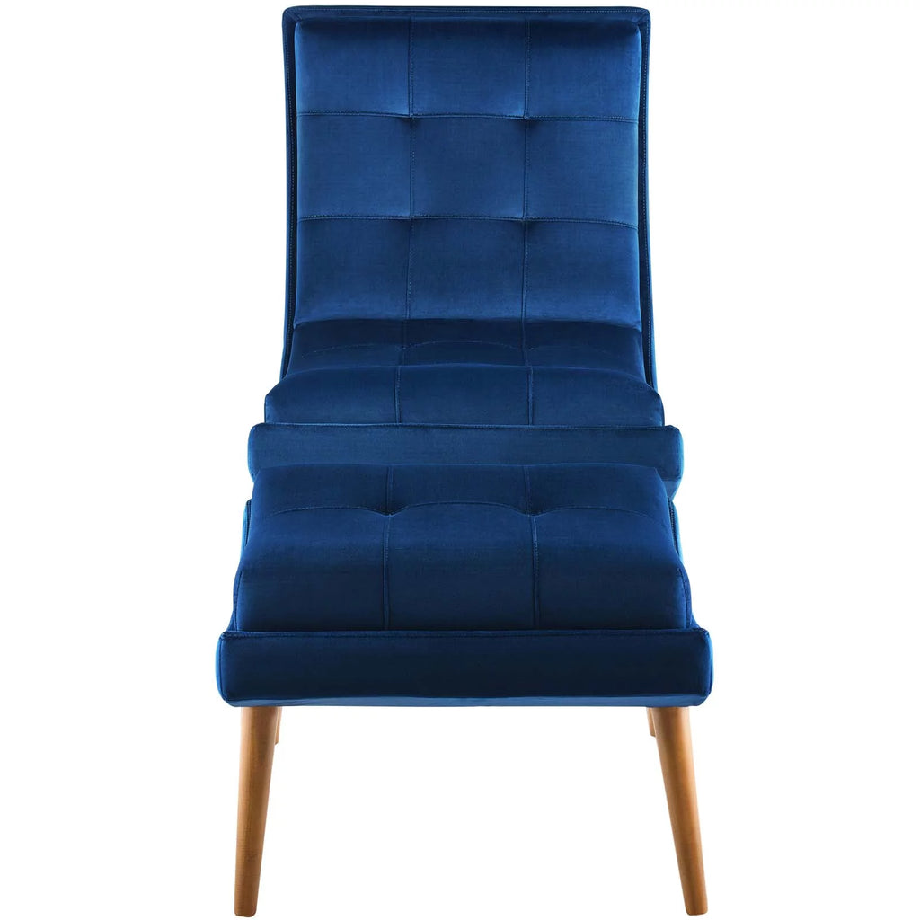 Navy Velvet Lounge Chair and Ottoman Set C779