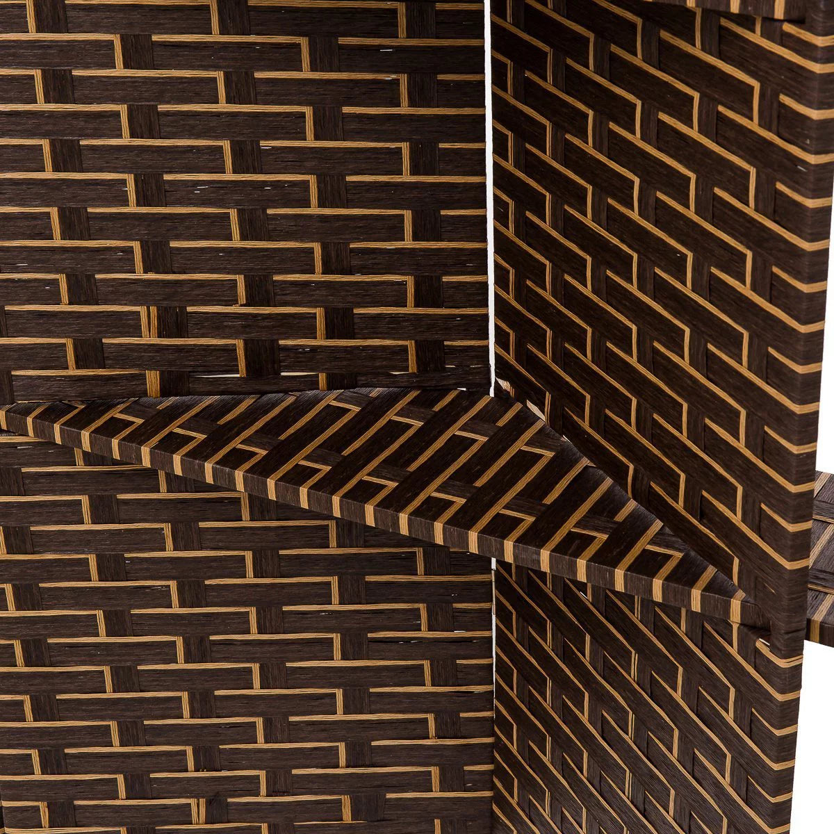 Freestanding Woven Bamboo 4 Panels Hinged Privacy Screen with Shelves U758
