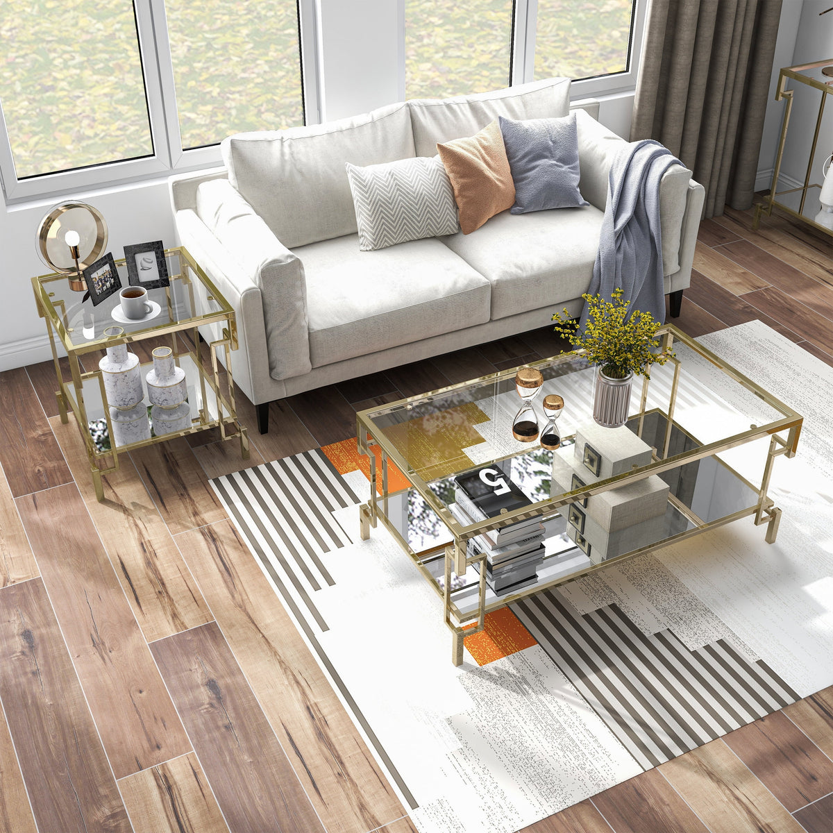 Glass Top 2-Piece Coffee Table Set with Shelf C731000