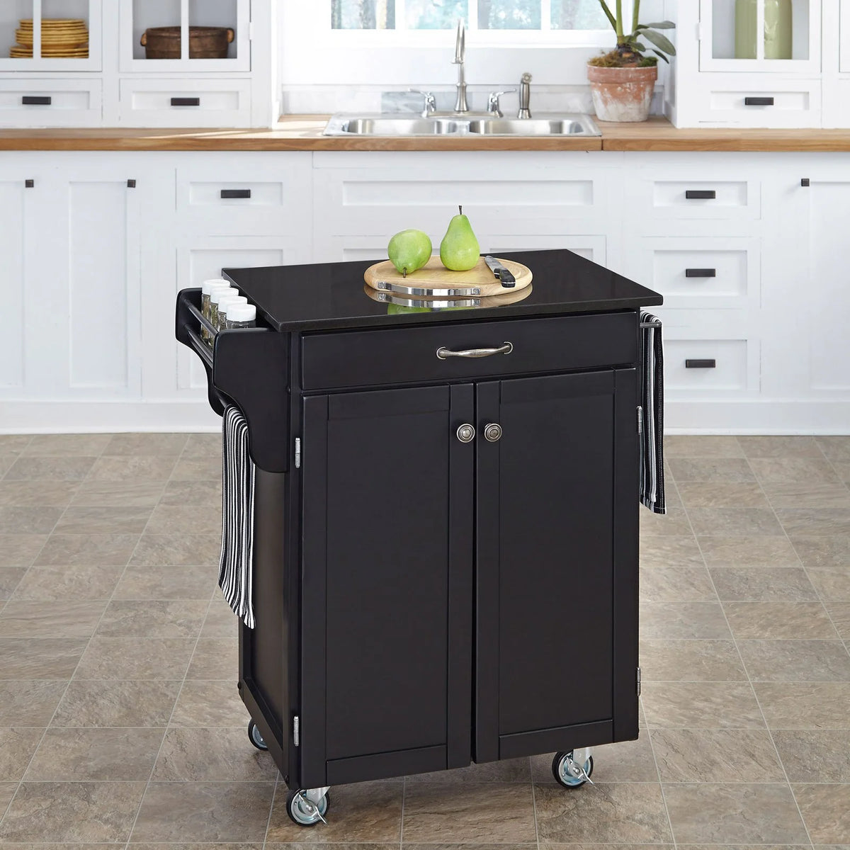 White Kitchen Cart with Oak Top H850165