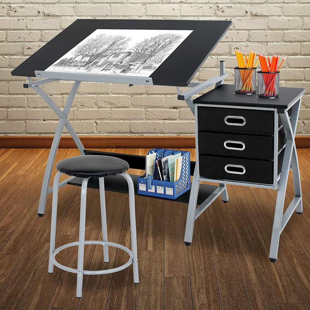 Height Adjustable Art Desk with 3 Storage Drawers U712