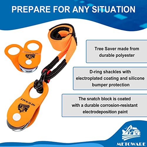 10 Ton Winch Snatch Block Pulley, Tree Saver Strap and D Ring Shackles I24635