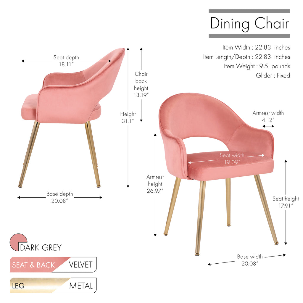 Velvet Upholstery Dining Chairs with Gold Metal Legs C3386