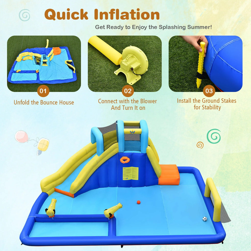 Inflatable Water Slide Bounce House Splash Pool with Blower J753