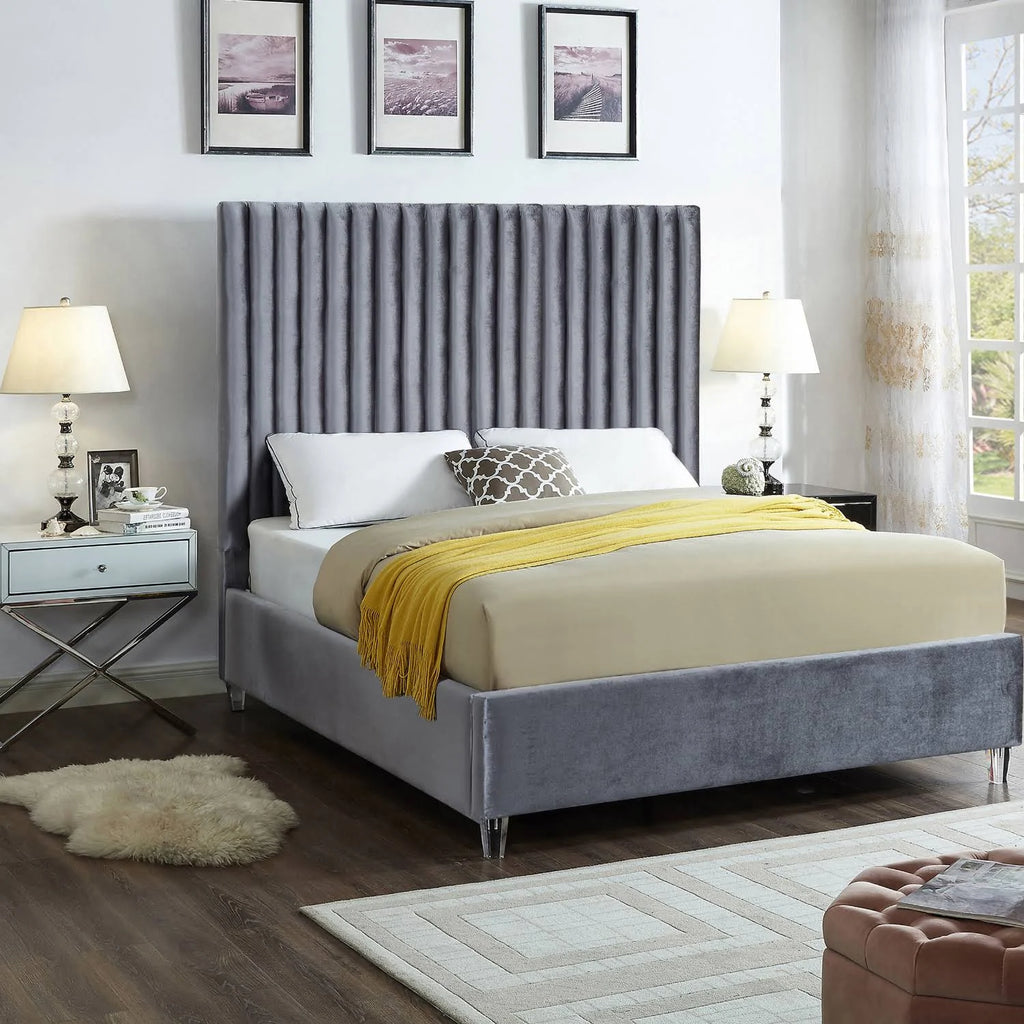 Grey Velvet Full Bed Q1223