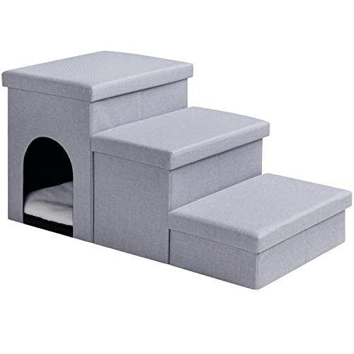 Gray 3 Steps Dog Stairs with Storage N724933