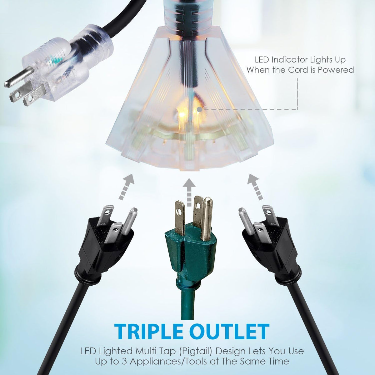 50 FT 12/3 Outdoor Extension Cord, Triple Outlet Black D22894