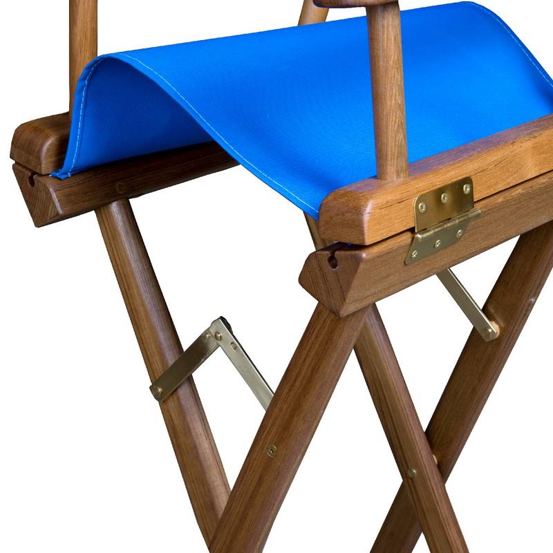Teak Captain's Chair with Blue Seat Covers F5509