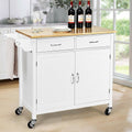 White Rolling Kitchen Cart with Wooden Top I8509