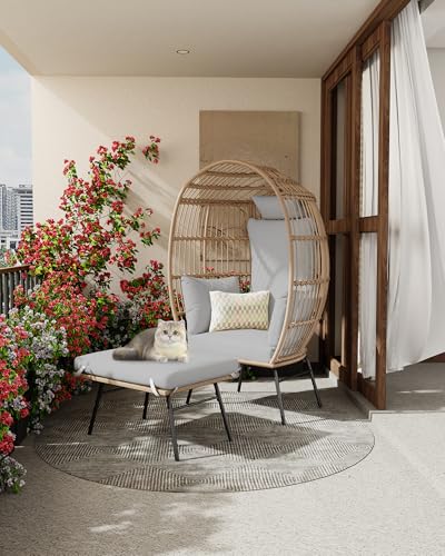 Oversized Rattan Egg Chair with Ottoman and Cushion R48227