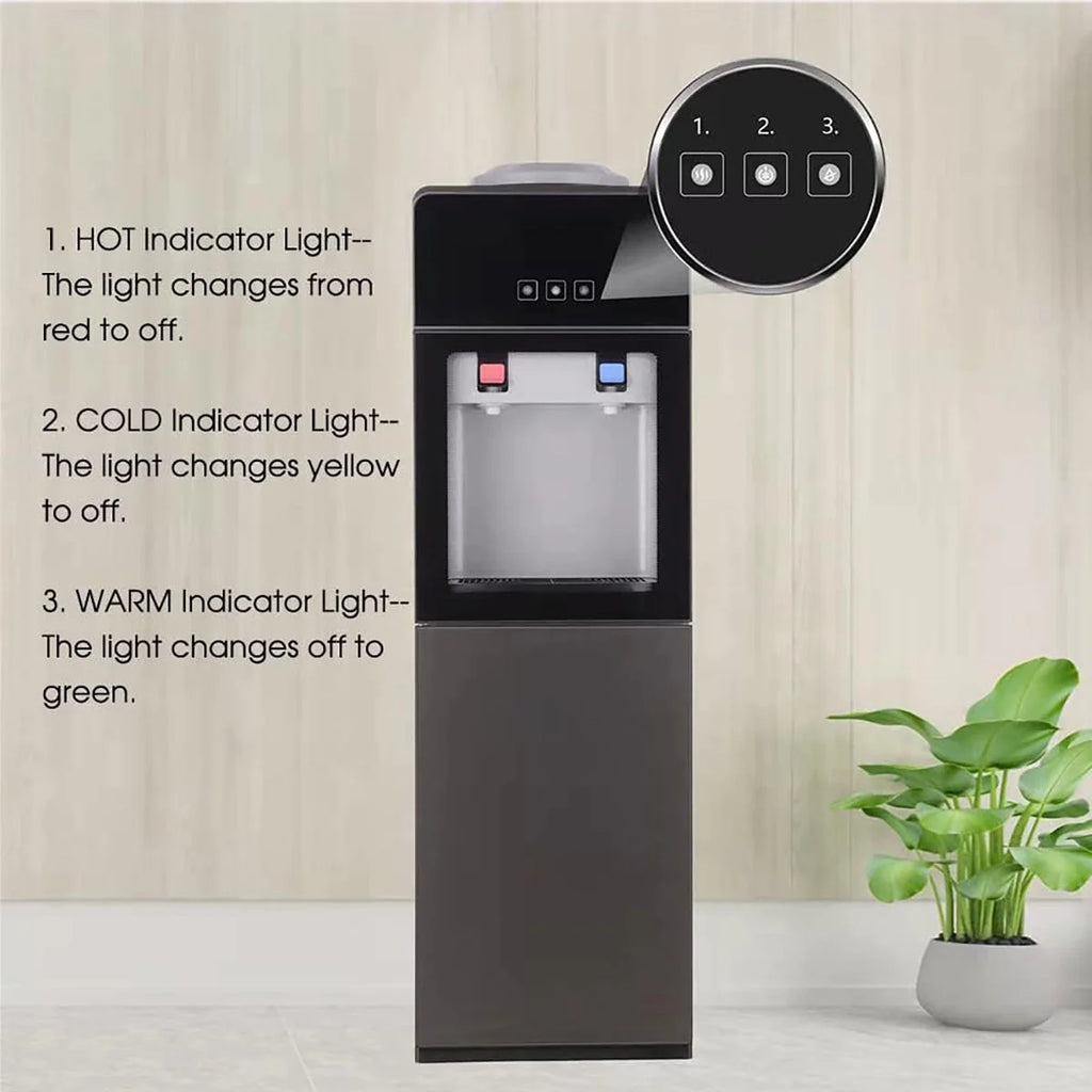 Top-Loading Water Dispenser for 5 Gallon Bottles, Hot & Cold Water Cooler with Storage Cabinet & Glass Door, Gray B2230