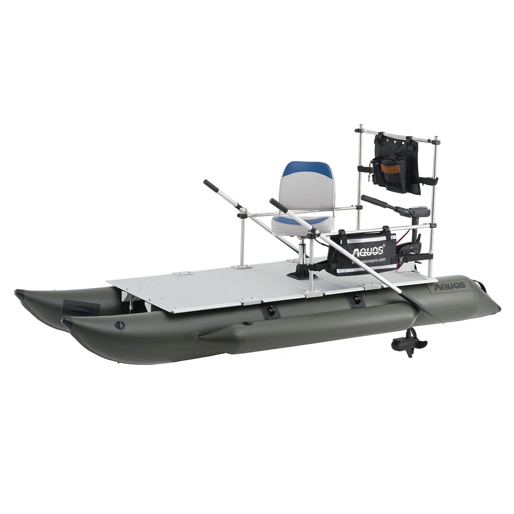 12.5ft Inflatable Pontoon Boat with Black 12V 55LBS Remote Trolling Motor and Foot Control R530