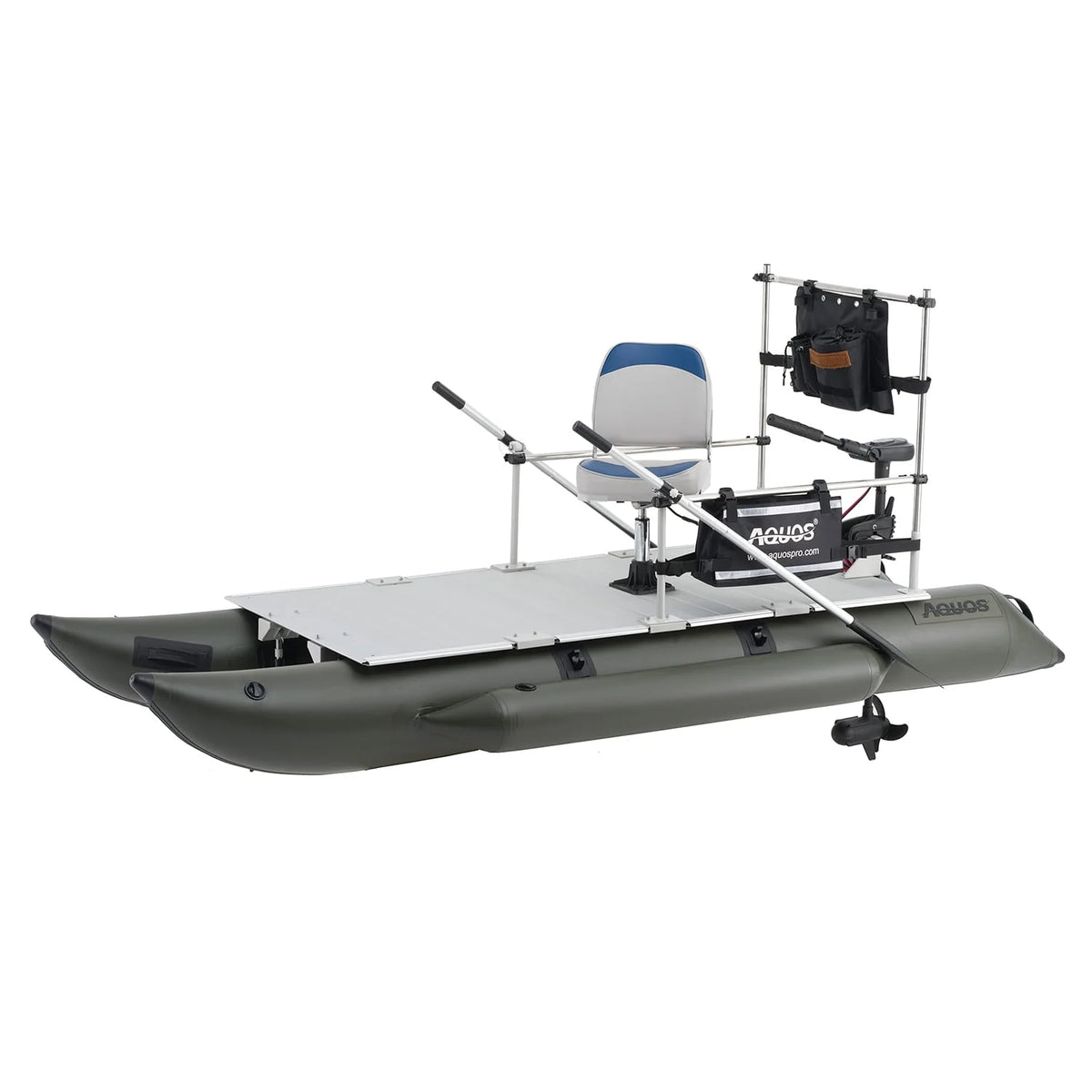 12.5ft Inflatable Pontoon Boat with Black 12V 55LBS Remote Trolling Motor and Foot Control R530