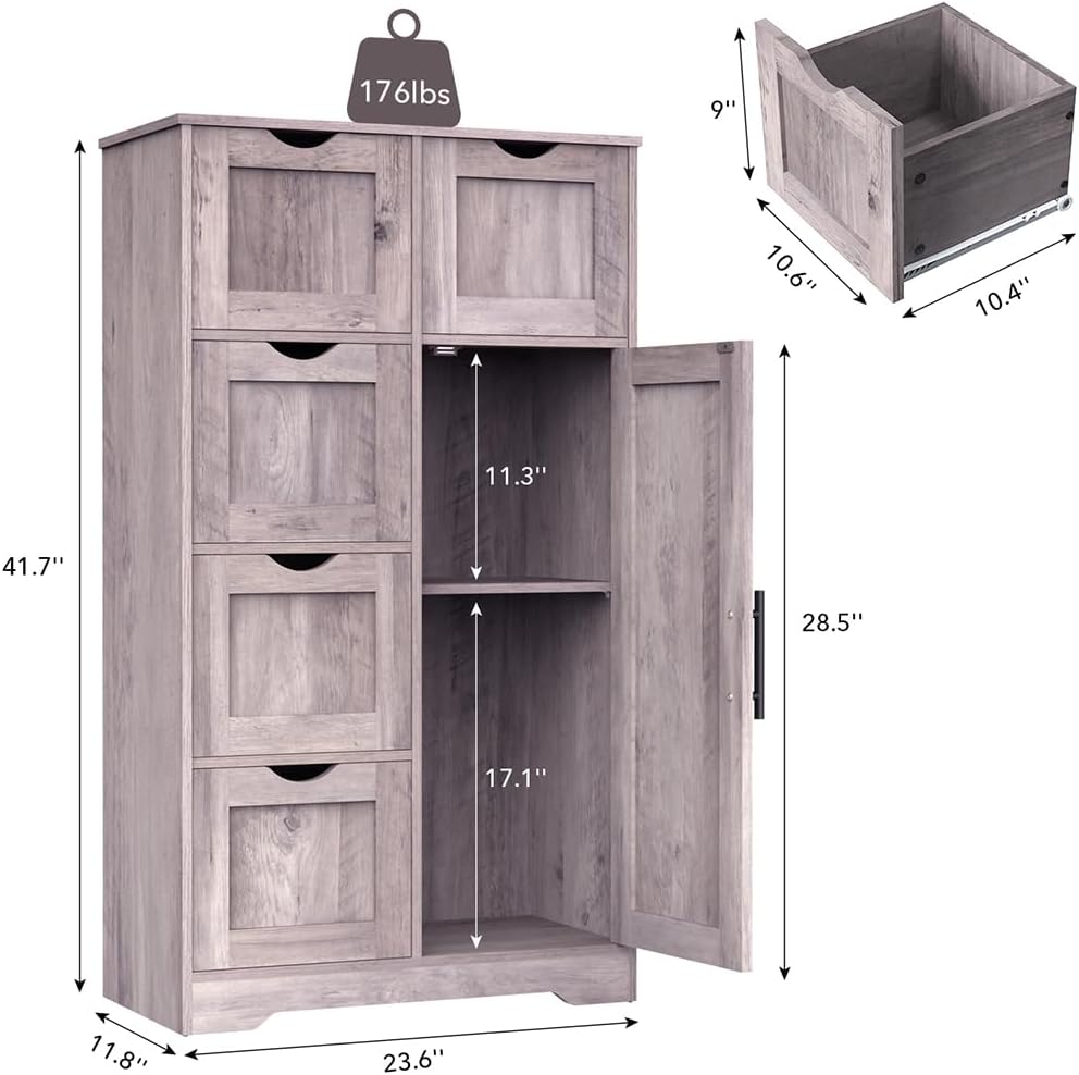 Wooden 4 Drawer Floor Storage Cabinet with Adjustable Shelves X947