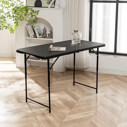 Black Half Folding Utility Table 6 Feet 72" x 29.5" Lightweight Portable R165207