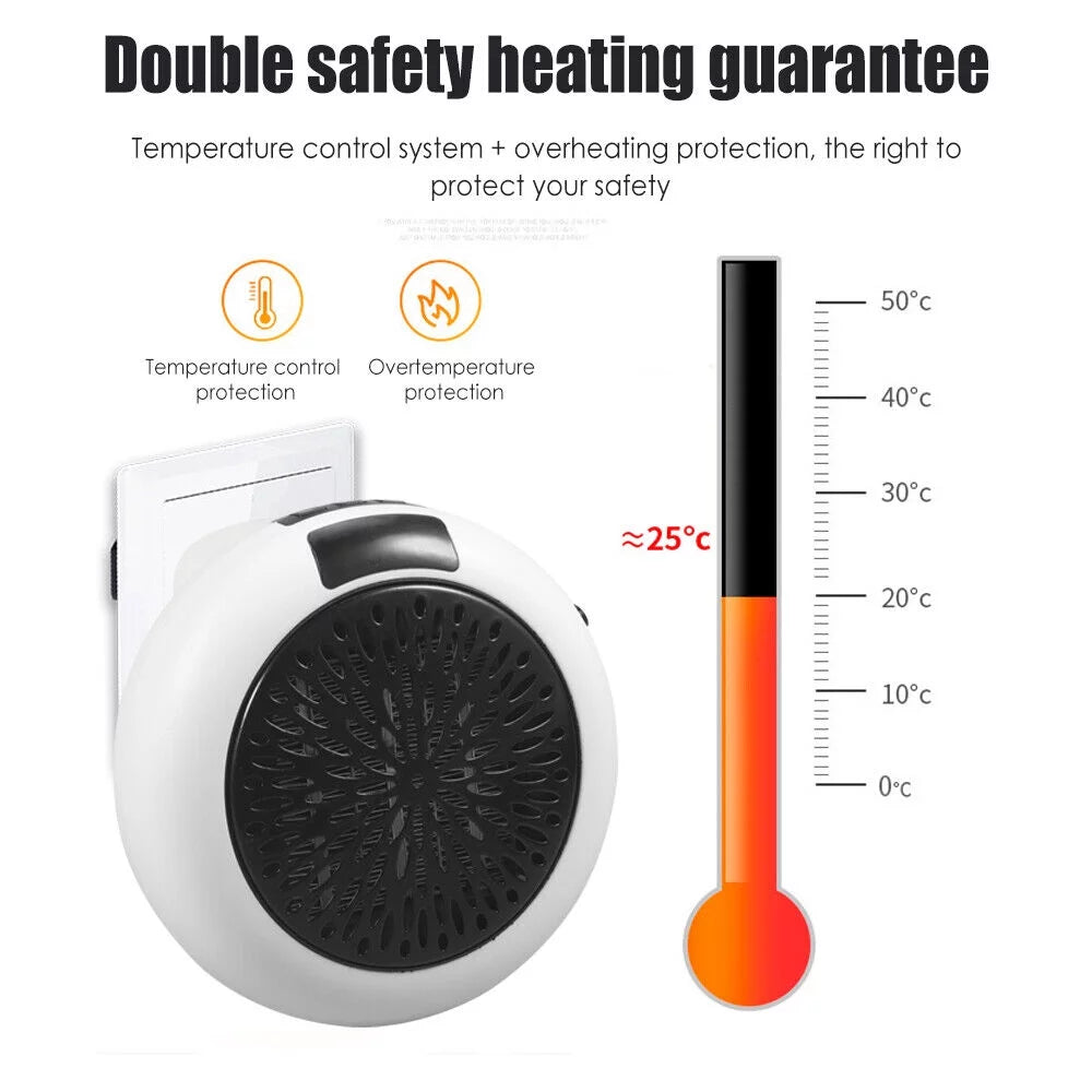 900W White Digital Thermostat Plug in Electric Heater Fan with Remote Timer O9061