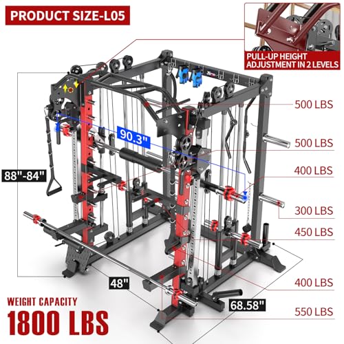 Power Cage Smith Machine Power Rack Squat Rack Cable Crossover System J6709