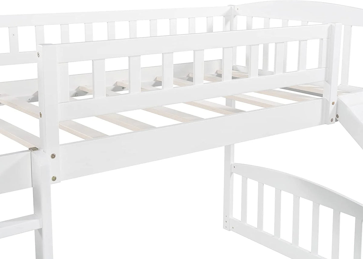 White Wooden Low Loft Bed Frame With Storage R557498