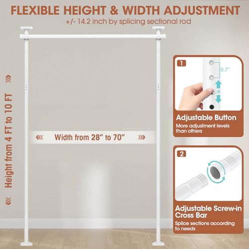 Black Heavy Duty Tension Rod Room Divider Curtain Rod, Adjustable 4-10ft(H) 28-70inch(W) I921987