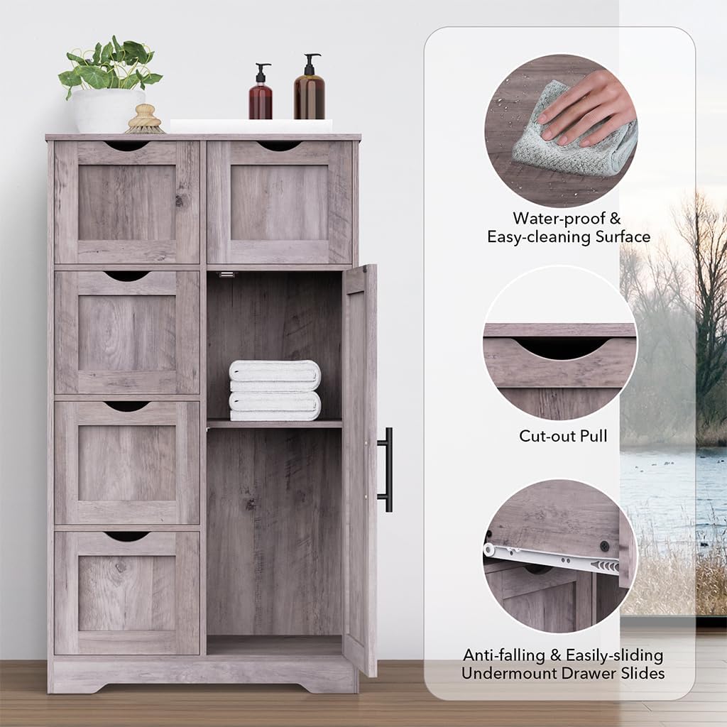 Wooden 4 Drawer Floor Storage Cabinet with Adjustable Shelves X947