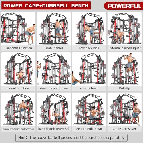 Power Cage Smith Machine Power Rack Squat Rack Cable Crossover System J6709