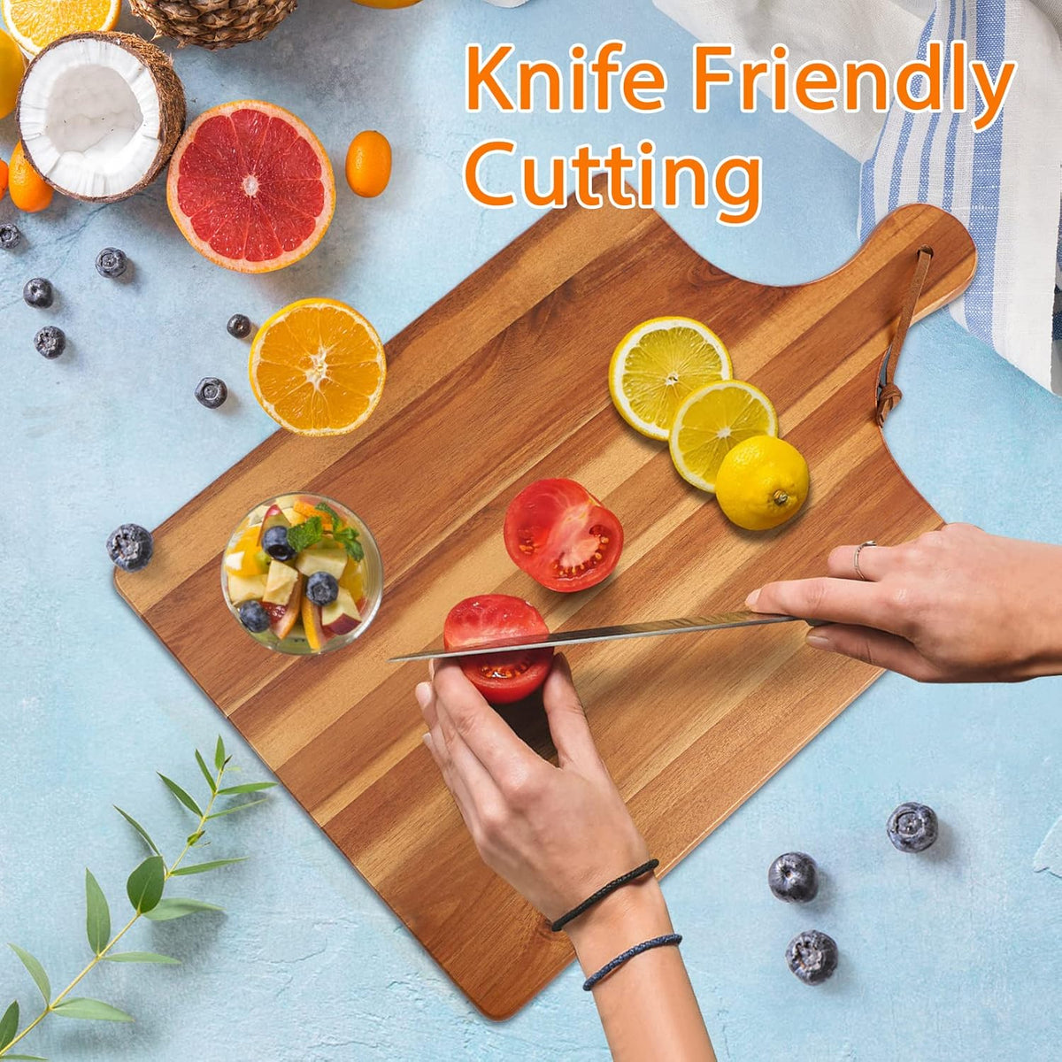 Acacia Wood Cutting Board with Handle 17"X11" A682