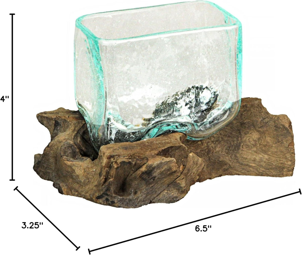 Rectangular Glass On Driftwood Decorative Bowl Q271742