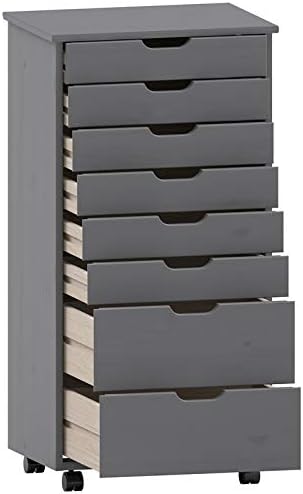Gray Eight Drawer Wood Rolling Storage Cart O3700