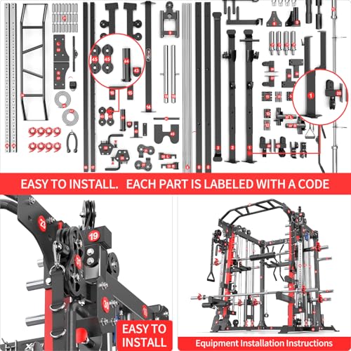 Power Cage Smith Machine Power Rack Squat Rack Cable Crossover System J6709