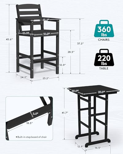 5 Pieces HDPE Adirondack Bar Chairs Set with Bar Pub Table, Black A7152
