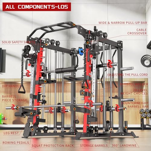 Power Cage Smith Machine Power Rack Squat Rack Cable Crossover System J6709