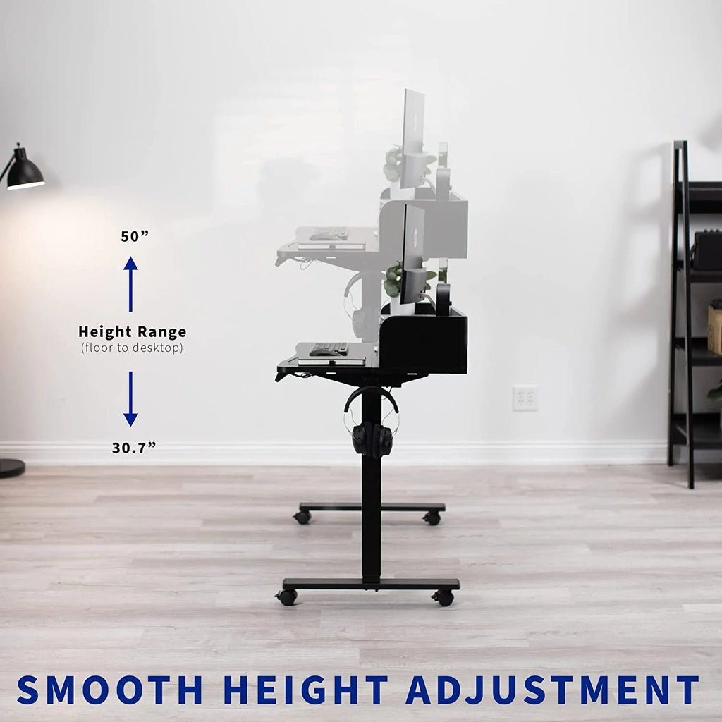 Dark Walnut Top Black Frame 2-Tier Height Adjustable Stand Up Desk I3691
