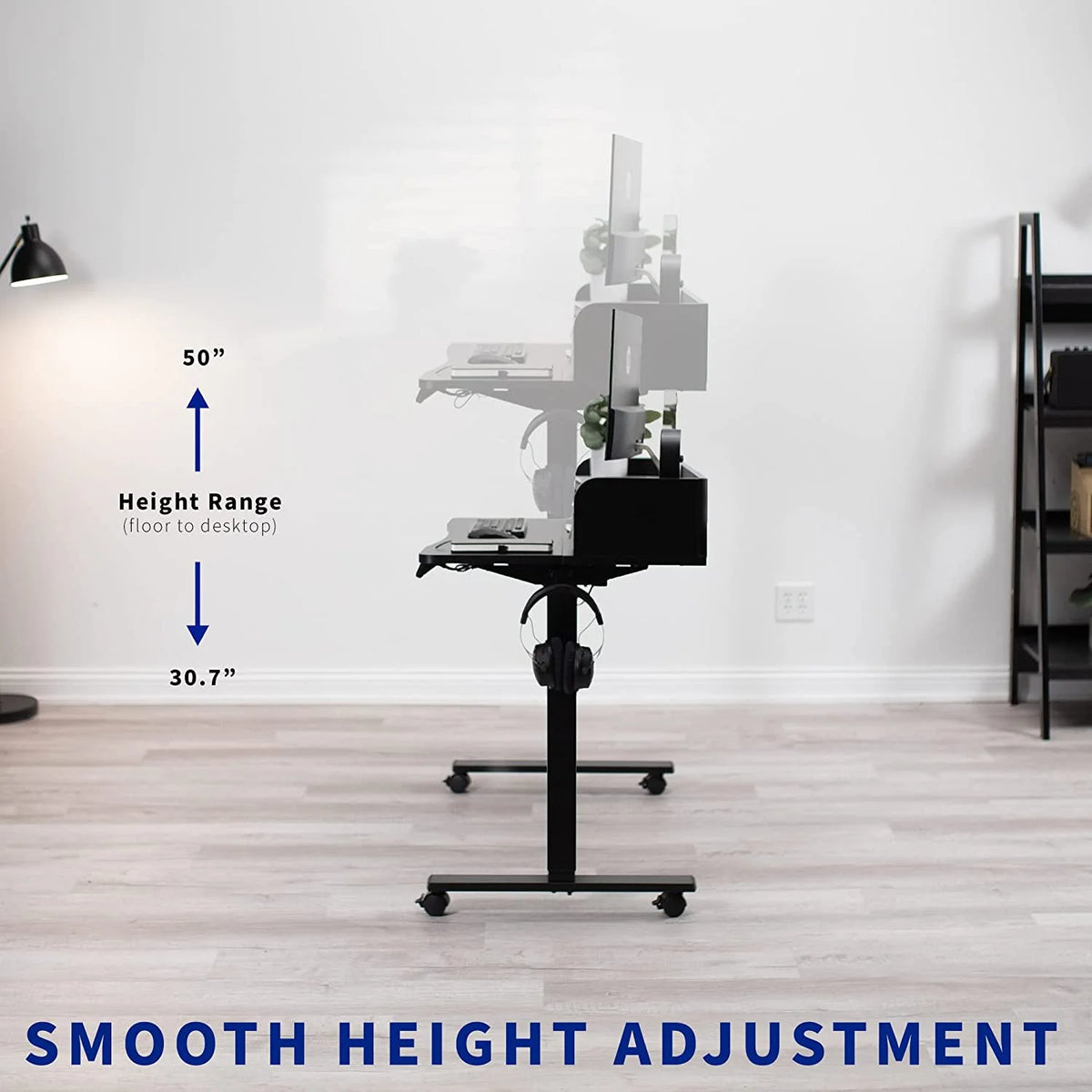 Dark Walnut Top Black Frame 2-Tier Height Adjustable Stand Up Desk I3691