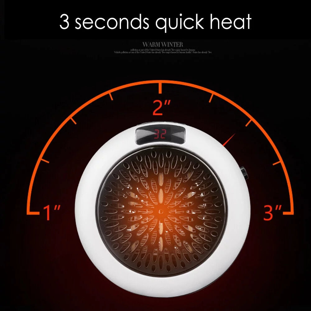 900W White Digital Thermostat Plug in Electric Heater Fan with Remote Timer O9061