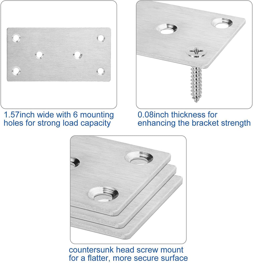 22 Pcs Stainless Steel Flat Mending Plate, 2x4 Inch Metal Brackets B37649