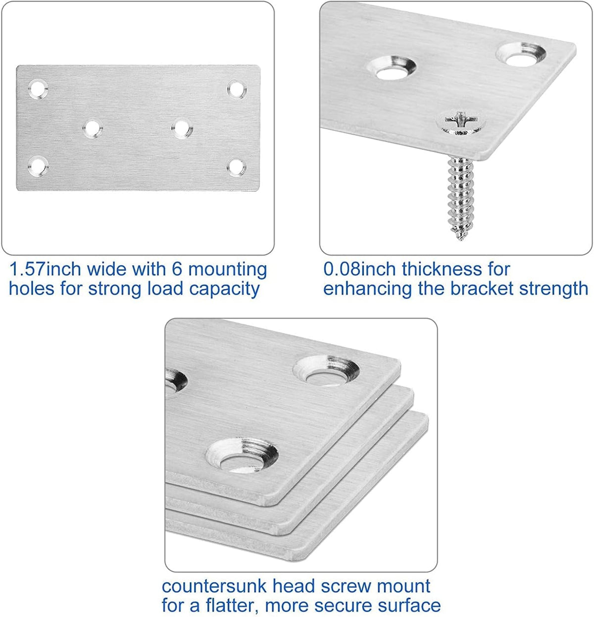 22 Pcs Stainless Steel Flat Mending Plate, 2x4 Inch Metal Brackets B37649