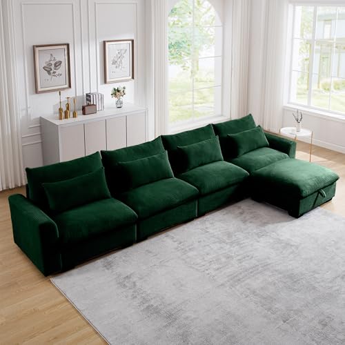 Corduroy L Shaped Modular Sofa with Storage Ottoman D1374