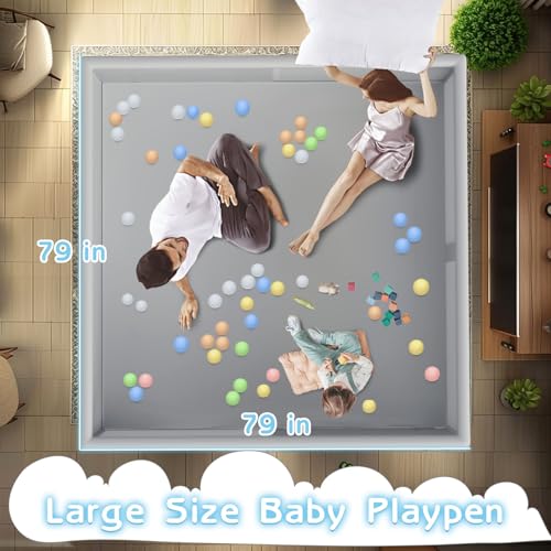 Large Baby Playpen 79x79 Inch Extra Large Kids Activity Center with Zipper Gates X7554