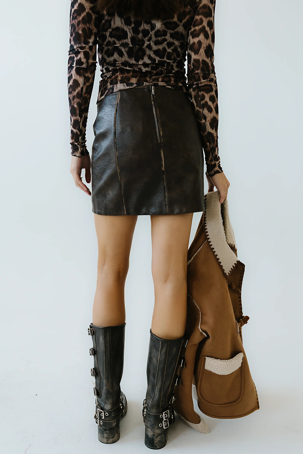 Vegan Leather Mini Skirt Q15397