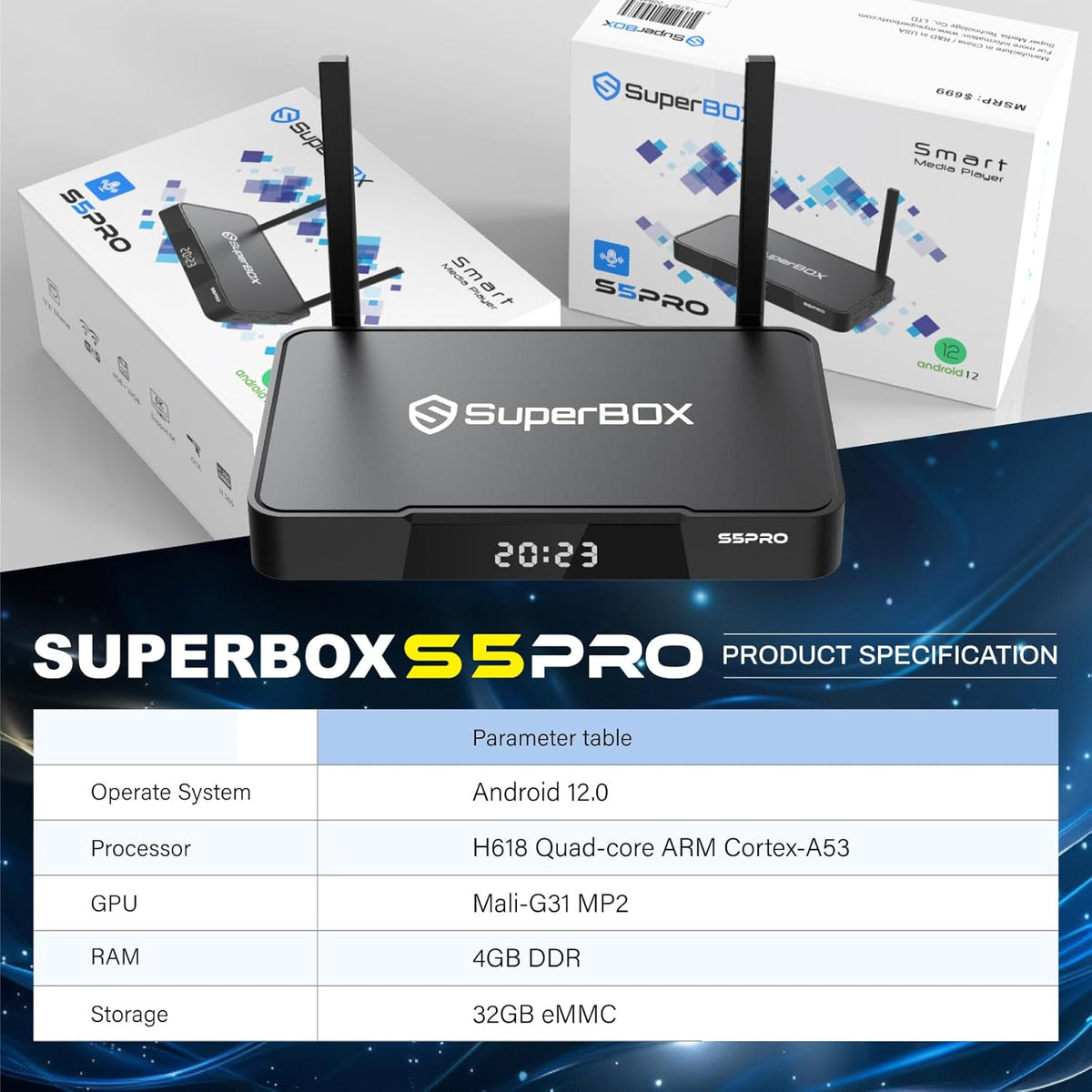TV Box with 4GB RAM + 32GB ROM, Dual Band Wifi, Voice Remote Z49467