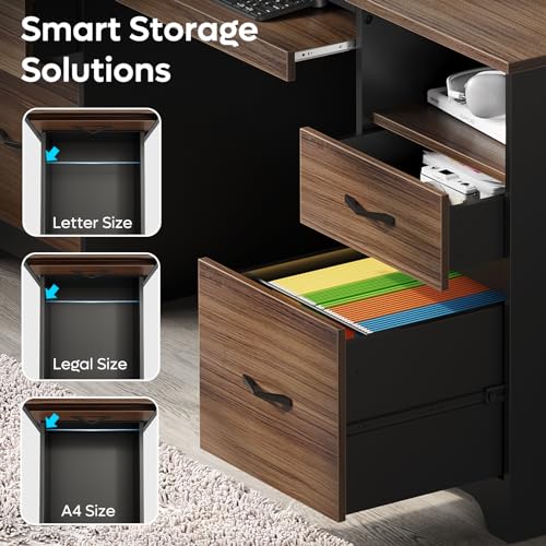 59" Computer Desk with 4 Drawers and File Drawer L423