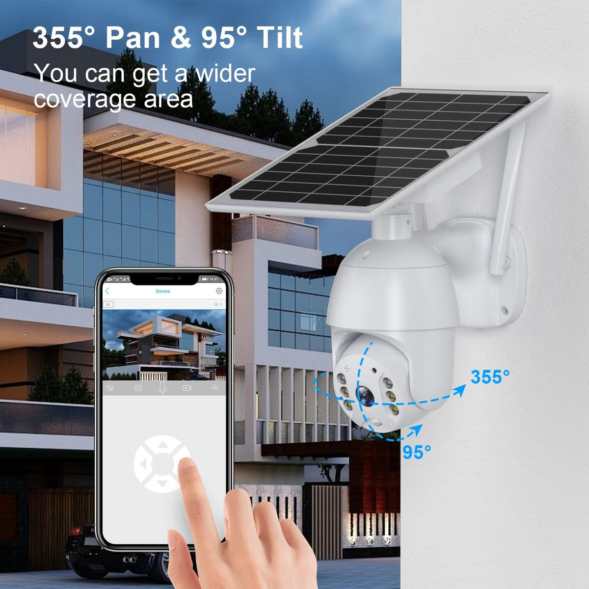 Solar Security Camera Wireless WiFi PTZ Color Night Vision Motion Detection Battery Powered M1212