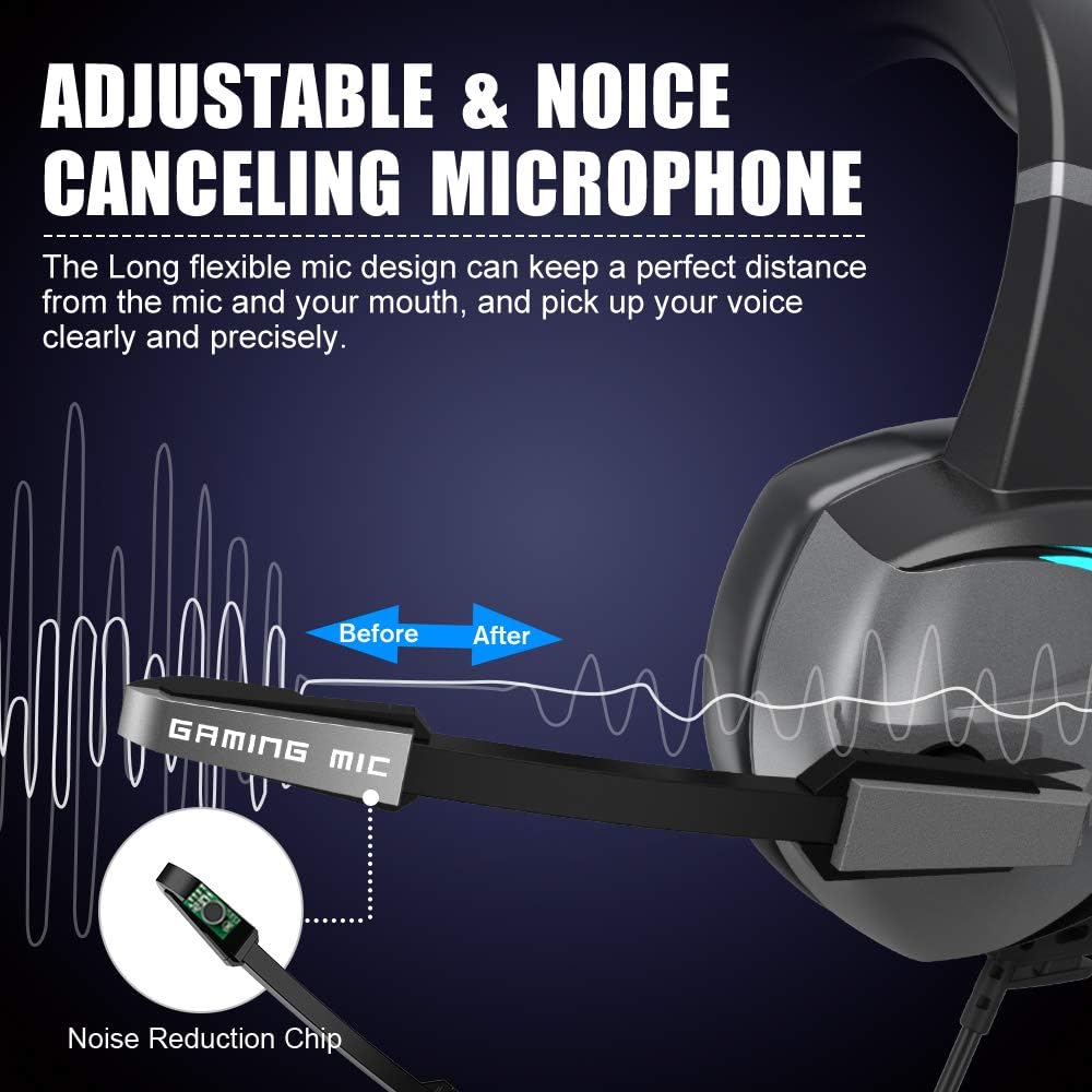 Gaming Headset Headphones with Noise Canceling Microphone LED RGB Light (Black) F14670