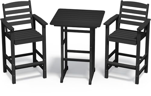 5 Pieces HDPE Adirondack Bar Chairs Set with Bar Pub Table, Black A7152