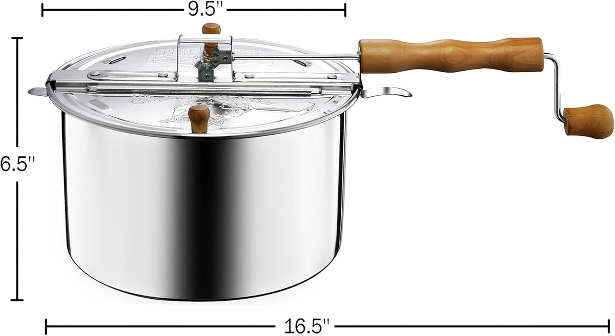 Silver 5qt Stovetop Popcorn Maker with Wooden Handles N320