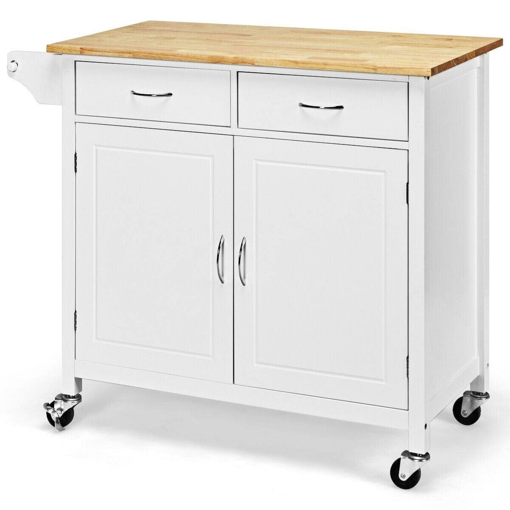 White Rolling Kitchen Cart with Wooden Top I8509