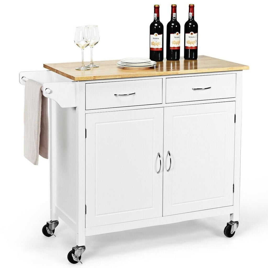 White Rolling Kitchen Cart with Wooden Top I8509
